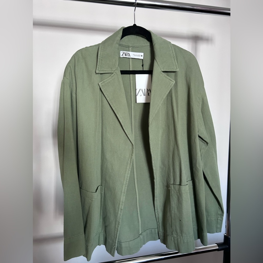 Zara open front denim blazer